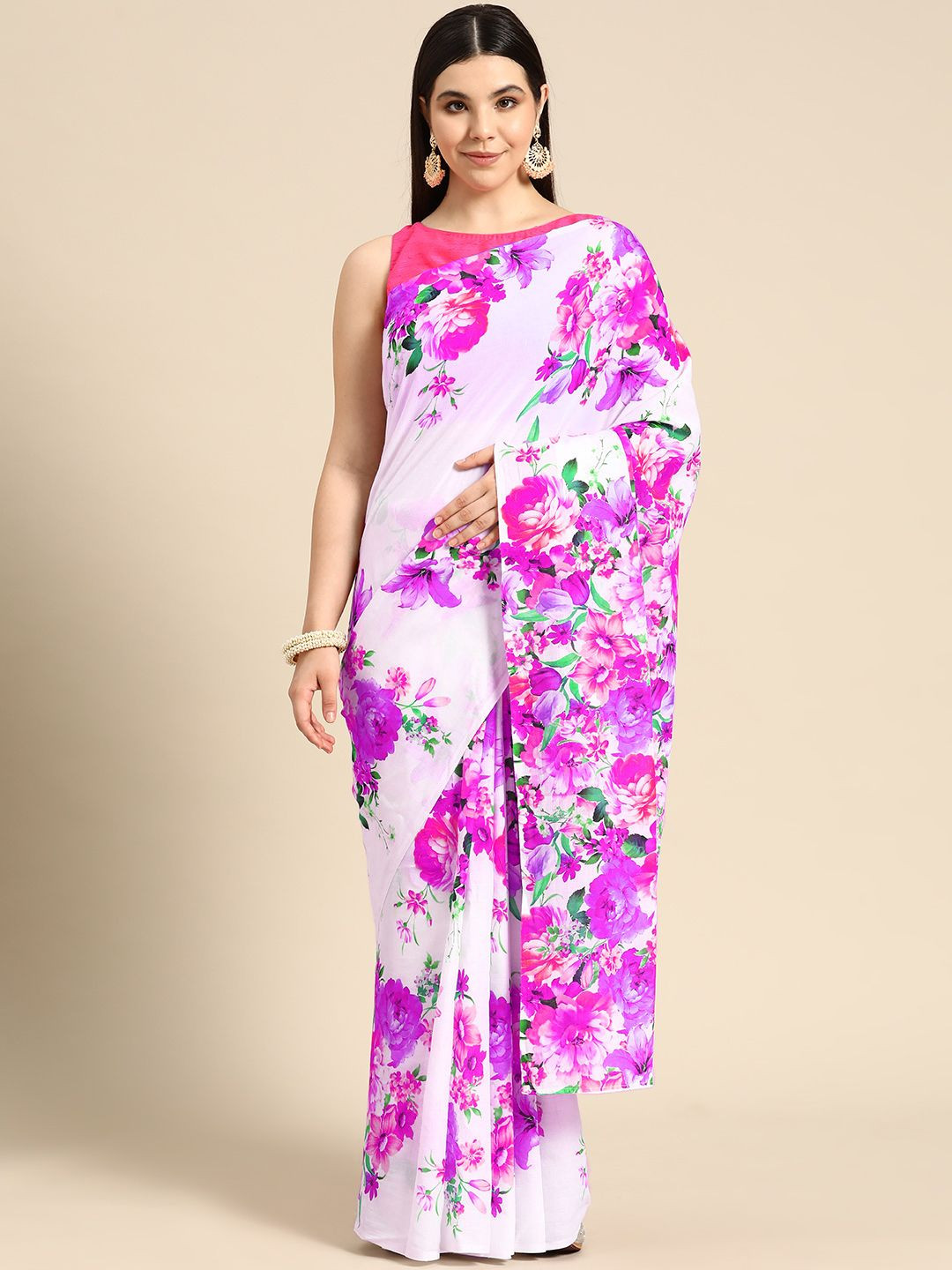 

BUTA BUTI Floral Printed Pure Cotton Saree, Pink
