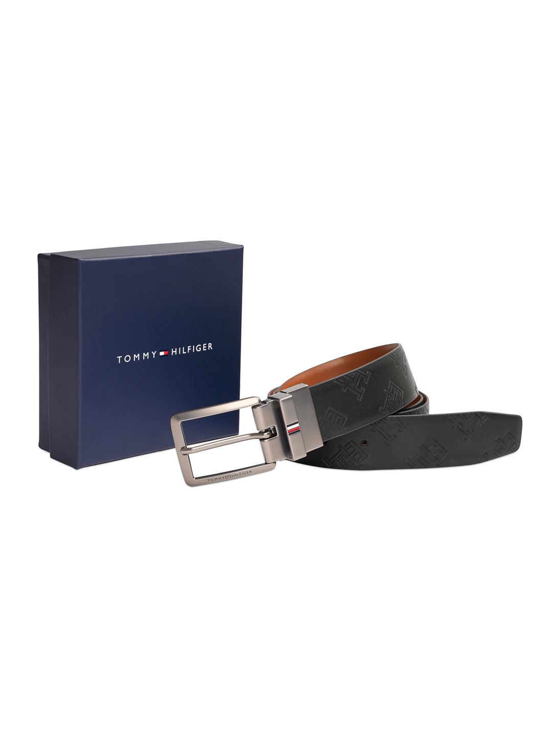 

Tommy Hilfiger Men Textured Leather Reversible Formal Belt, Black