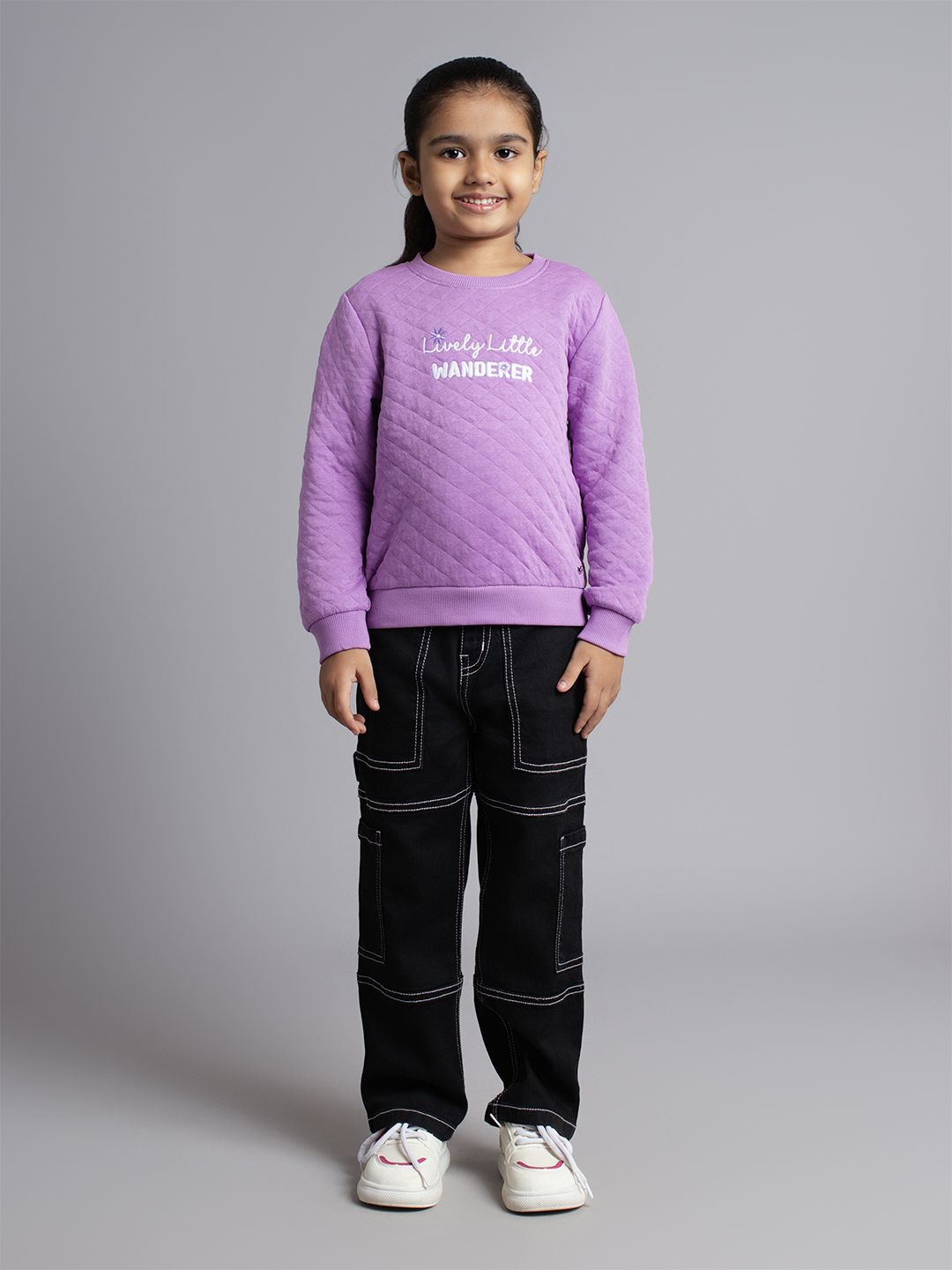 

Ed-a-Mamma Girls Typography Printed Round Neck Cotton Pullover Sweatshirt, Purple