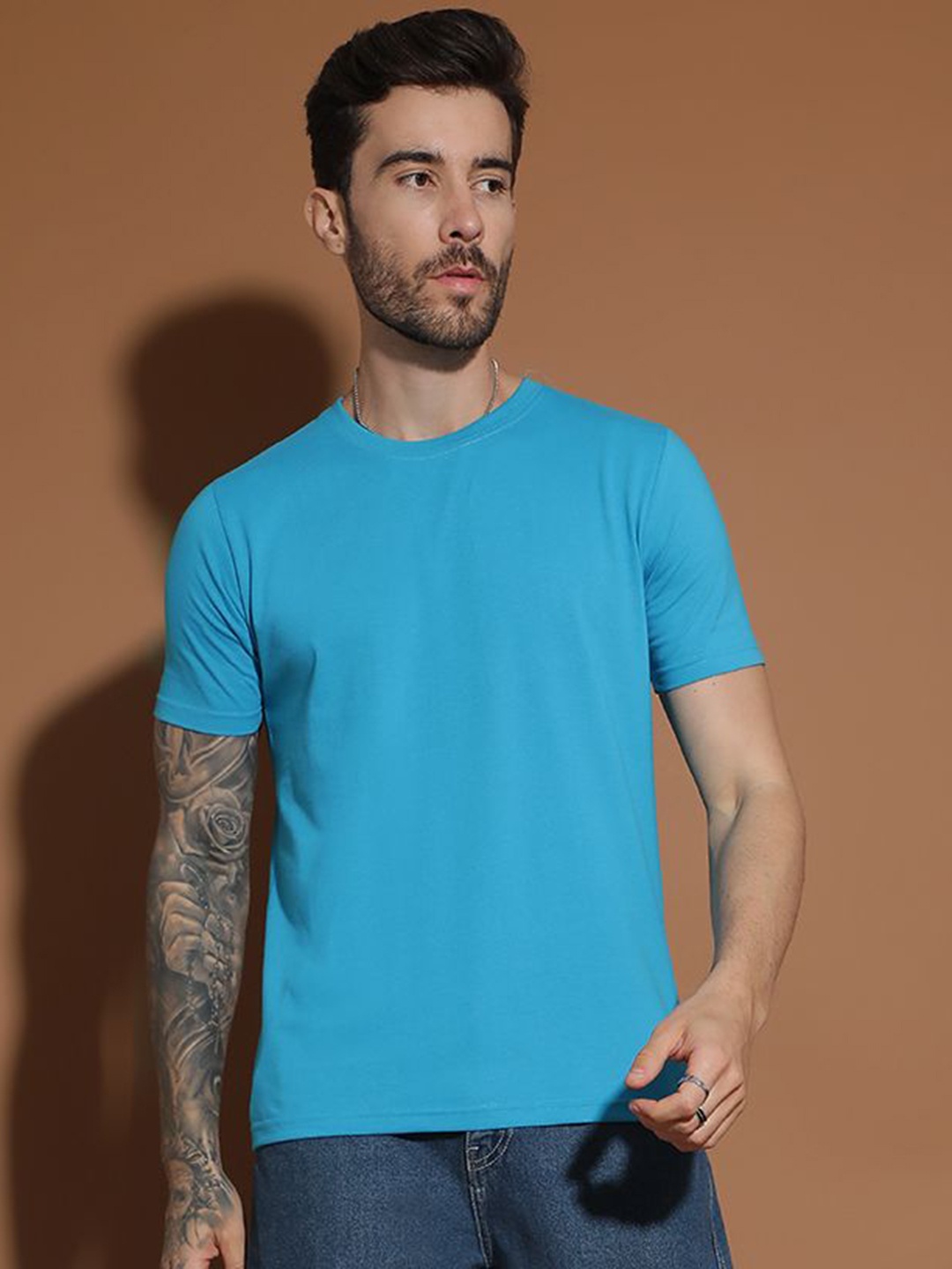 

EPPE Men Antimicrobial Solid Round Neck Cotton Slim Fit T-shirt, Blue