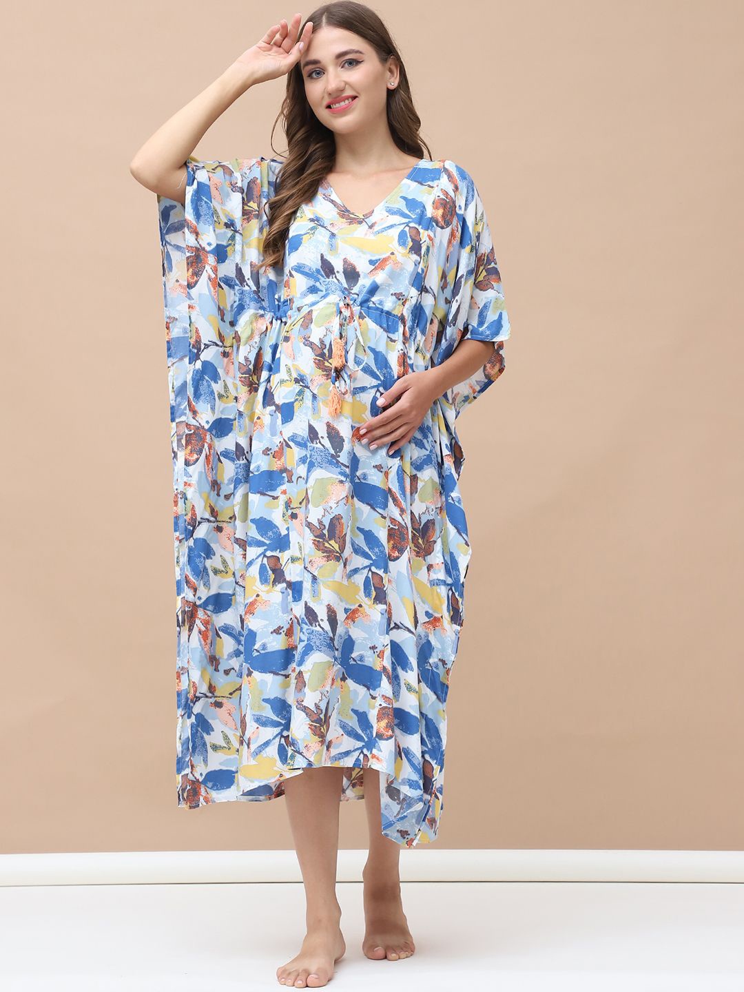 

Secret Wish Printed Calf Length Maternity Kaftan Nightdress, Blue
