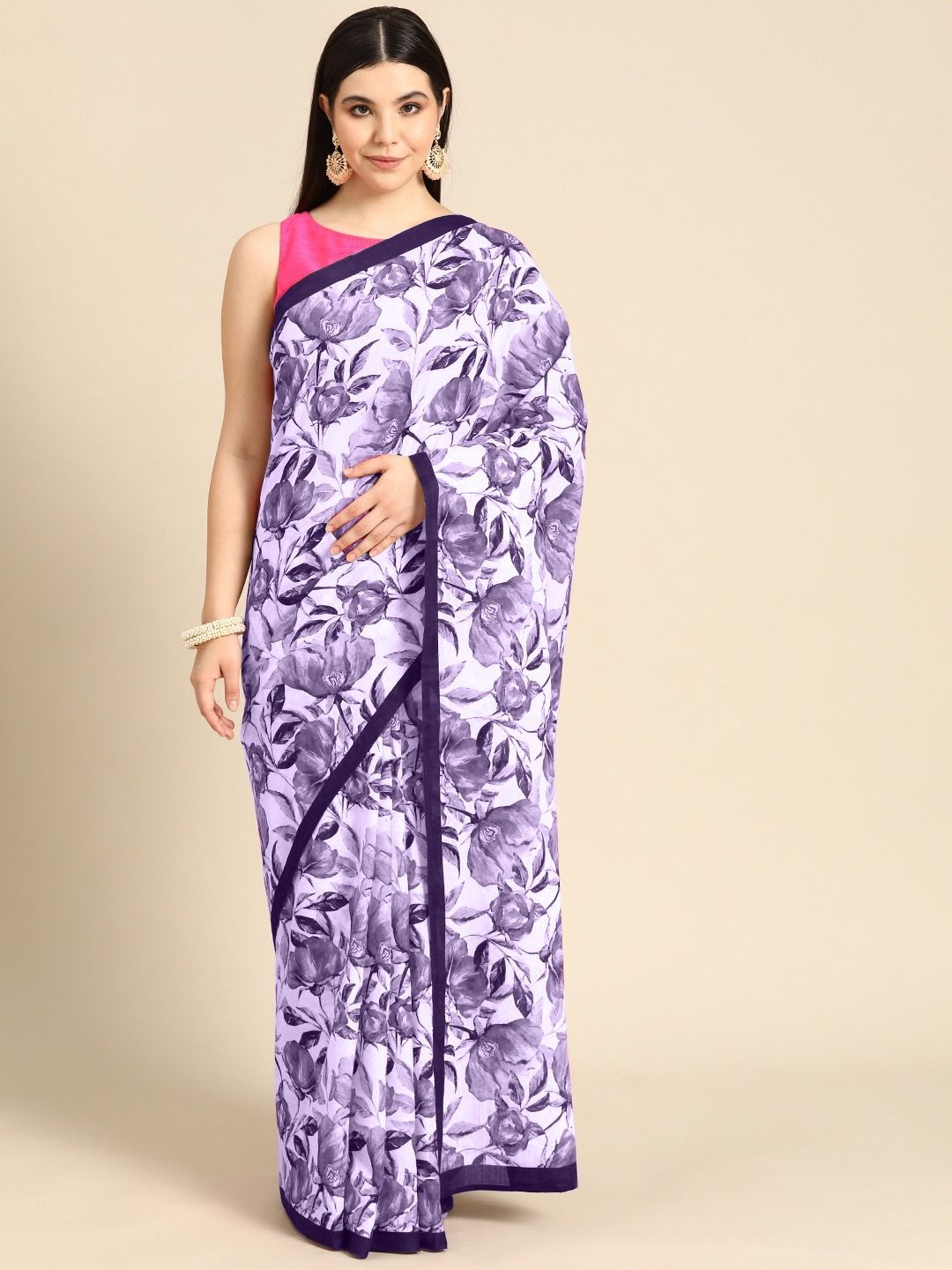 

BUTA BUTI Floral Printed Pure Cotton Saree, Lavender