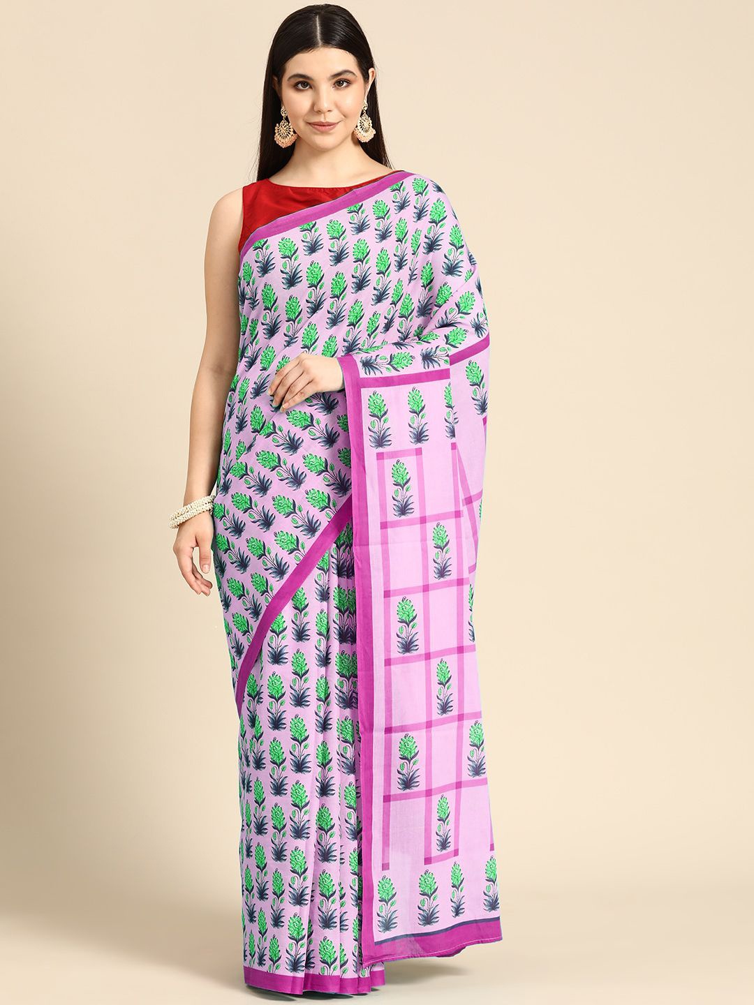 

BUTA BUTI Floral Pure Cotton Saree, Pink