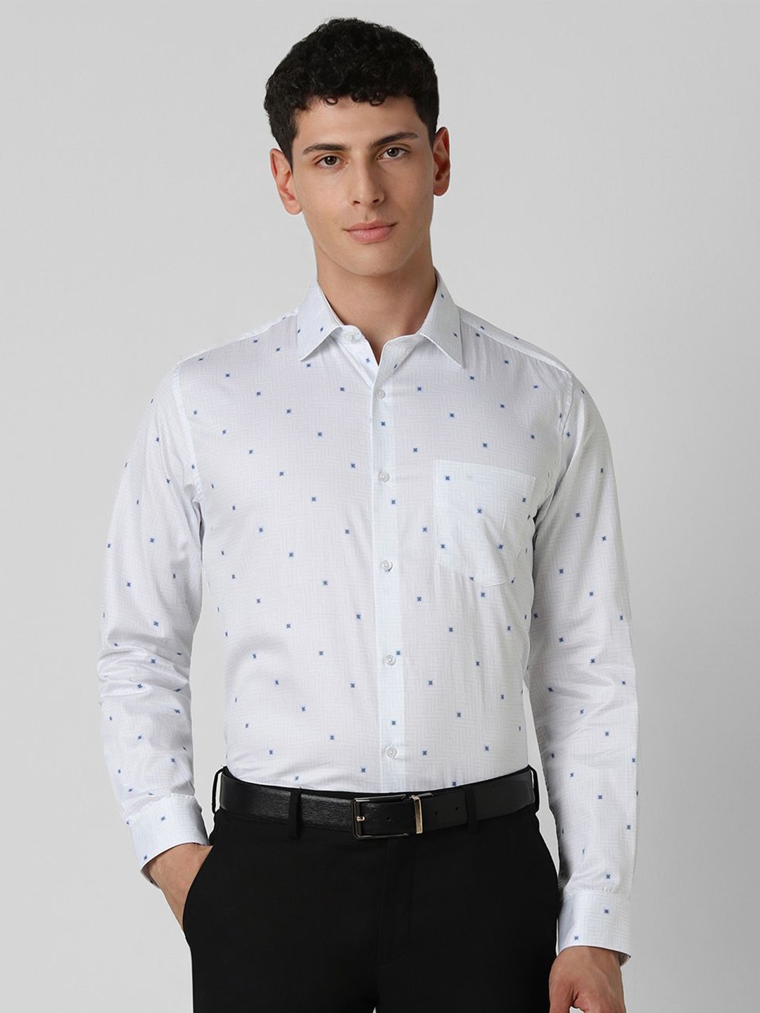 

Van Heusen Men Spread Collar Micro Ditsy Printed Cotton Formal Shirt, White