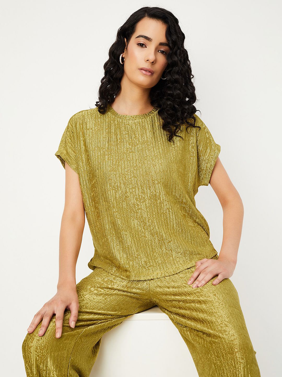 

Max x Kalki Women Shimmer Knit Top, Yellow