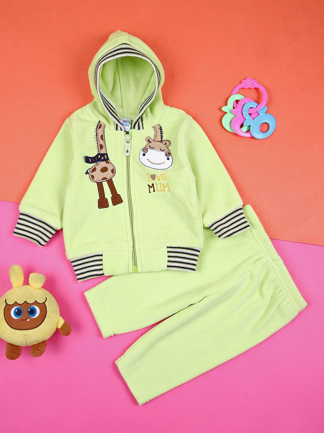 

V-Mart Girls Printed Pure Cotton Hooded Sweatshirt With Trousers, Green