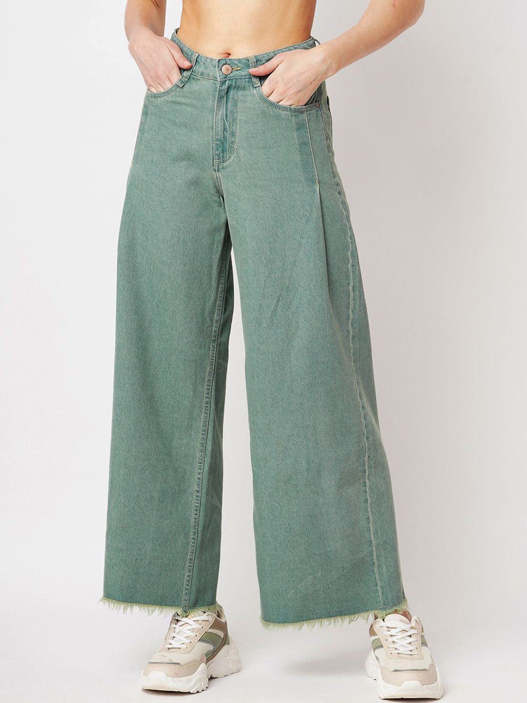 

GUTI Women Wide Leg High-Rise Stretchable Jeans, Blue