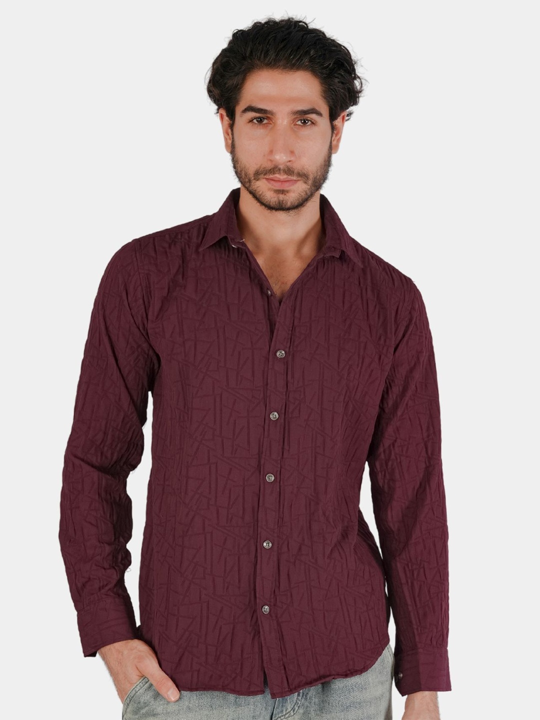 

BOTABOCHI Men Classic Opaque Checked Casual Shirt, Maroon