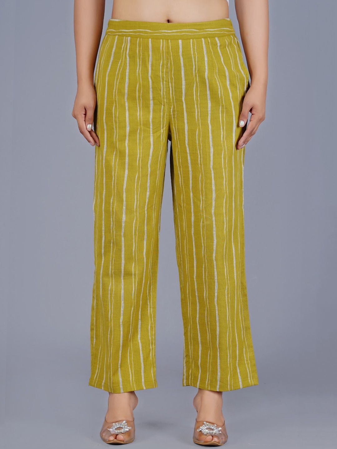 

Cloth Bites Women Printed Loose Fit Easy Wash Trousers, Yellow