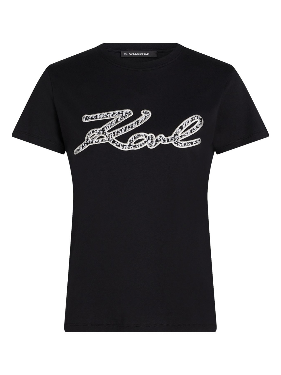 

Karl Lagerfeld Women Typography Printed Round Neck Cotton T-shirt, Black