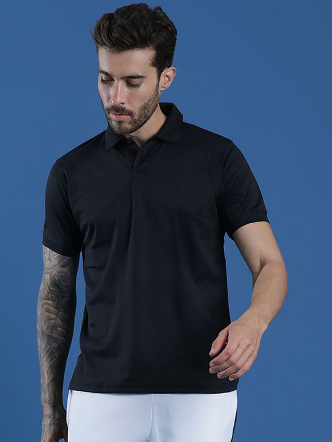 

EPPE Men Dry Fit Solid Polo Collar Slim Fit T-shirt, Black