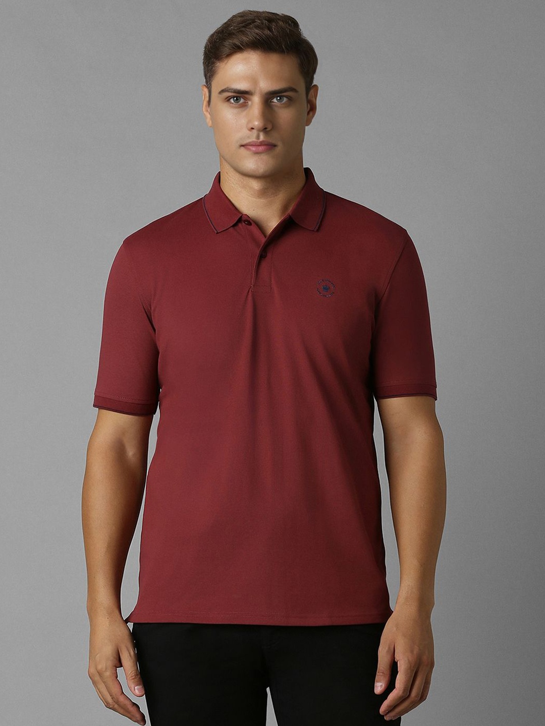 

Louis Philippe Men Solid Polo Collar Cotton T-shirt, Maroon