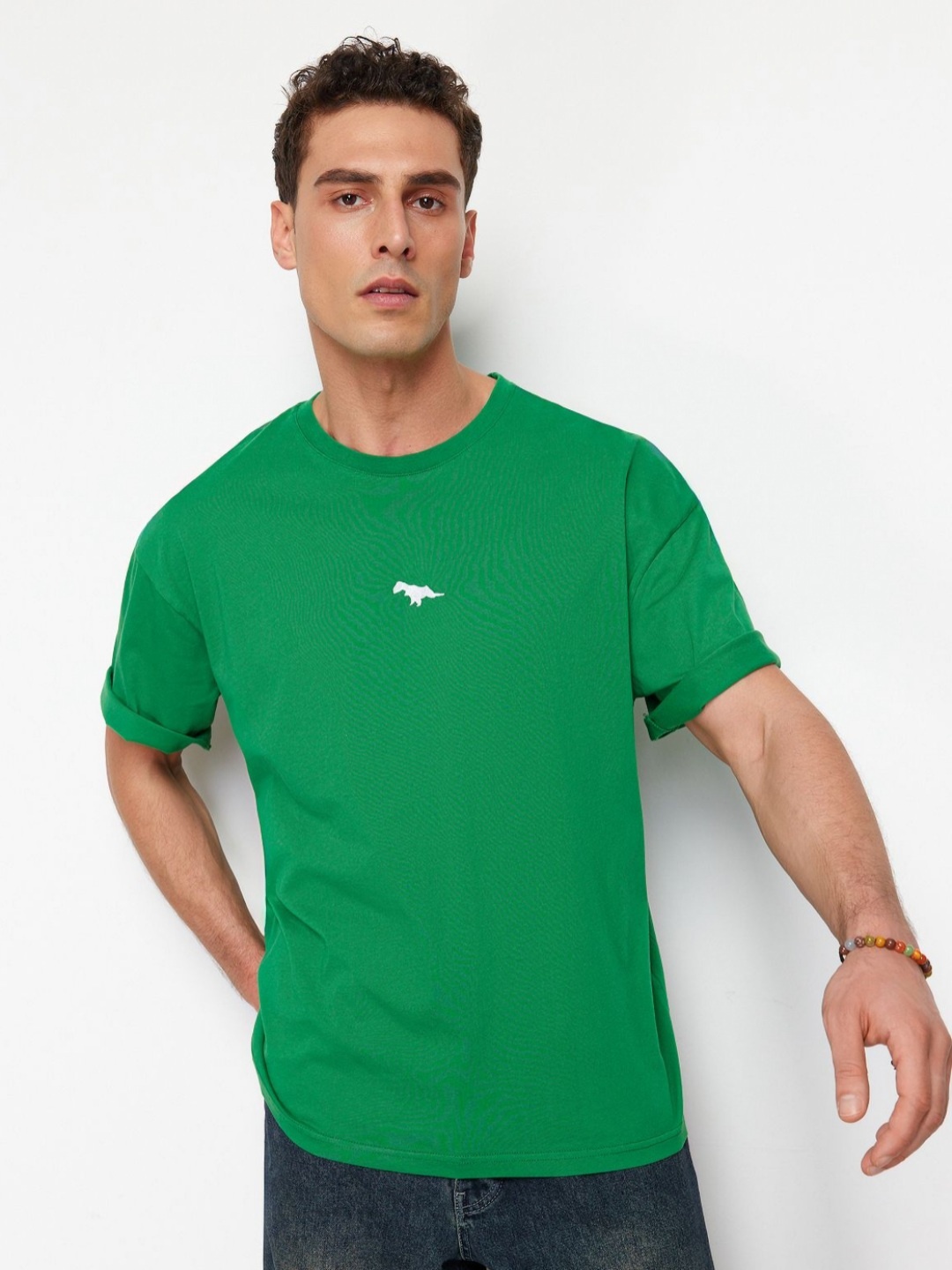 

Trendyol Unisex Solid Round Neck Pure Cotton T-shirt, Green