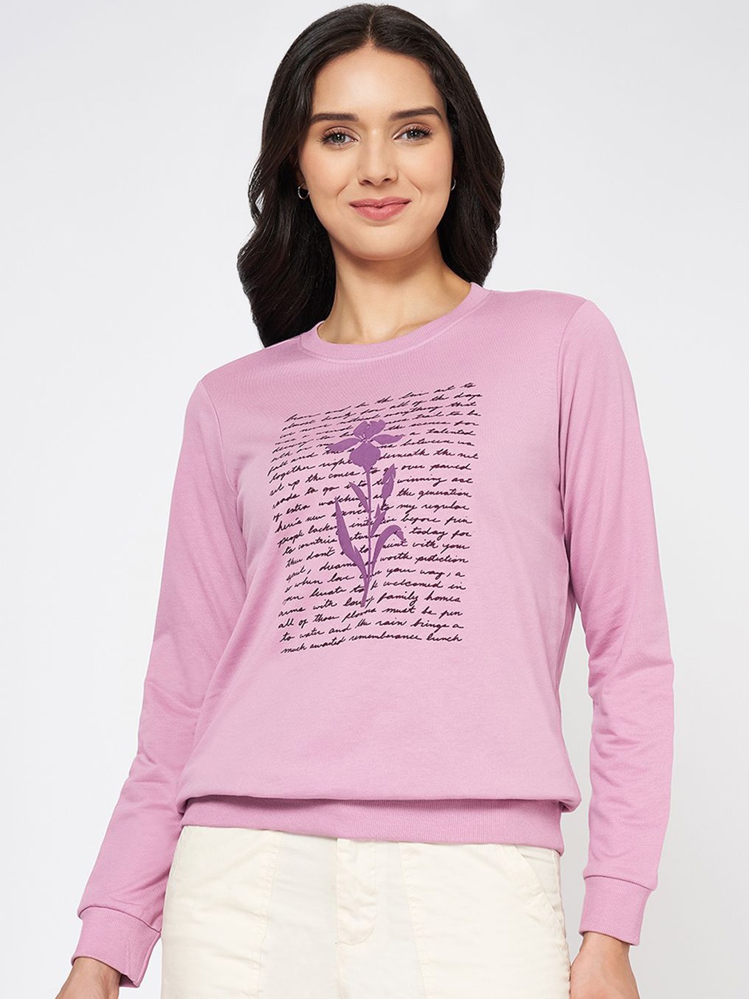 

Honey by Pantaloons Women Floral Printed Round Neck Cotton Pullover Sweatshirt, Lavender