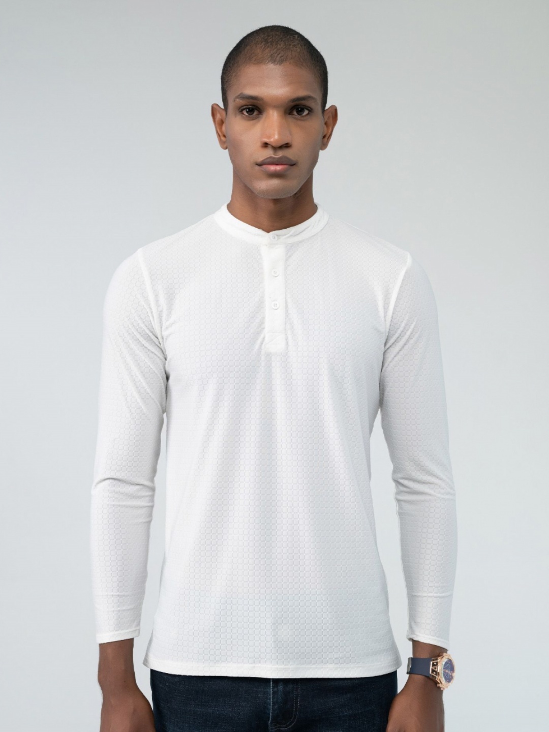 

EDRIO Men Solid Henley Neck Cotton T-shirt, White