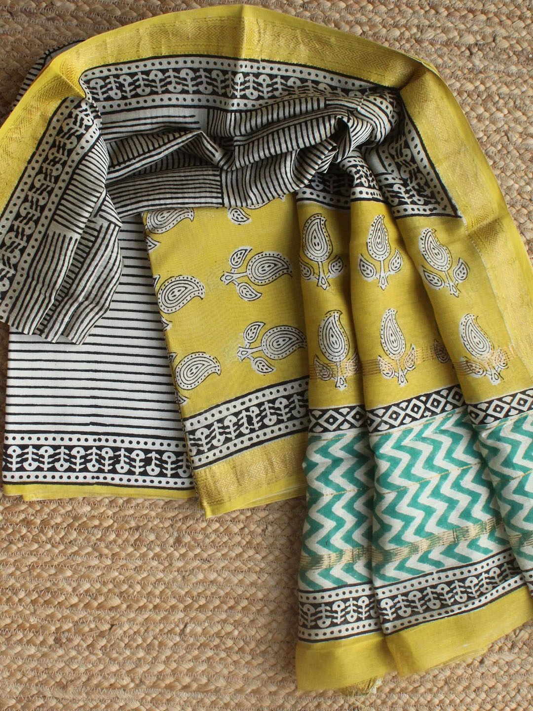 

Weaves of Tradition Ethnic Motifs Printed Unstitched Dress Material, Yellow