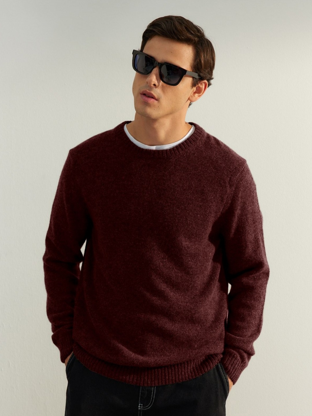 

Trendyol Men Woollen Raw Edge T-shirt, Brown