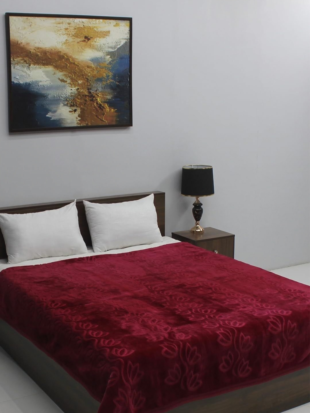 

CHICERY Maroon Floral Heavy Winter Double King Bed Blanket