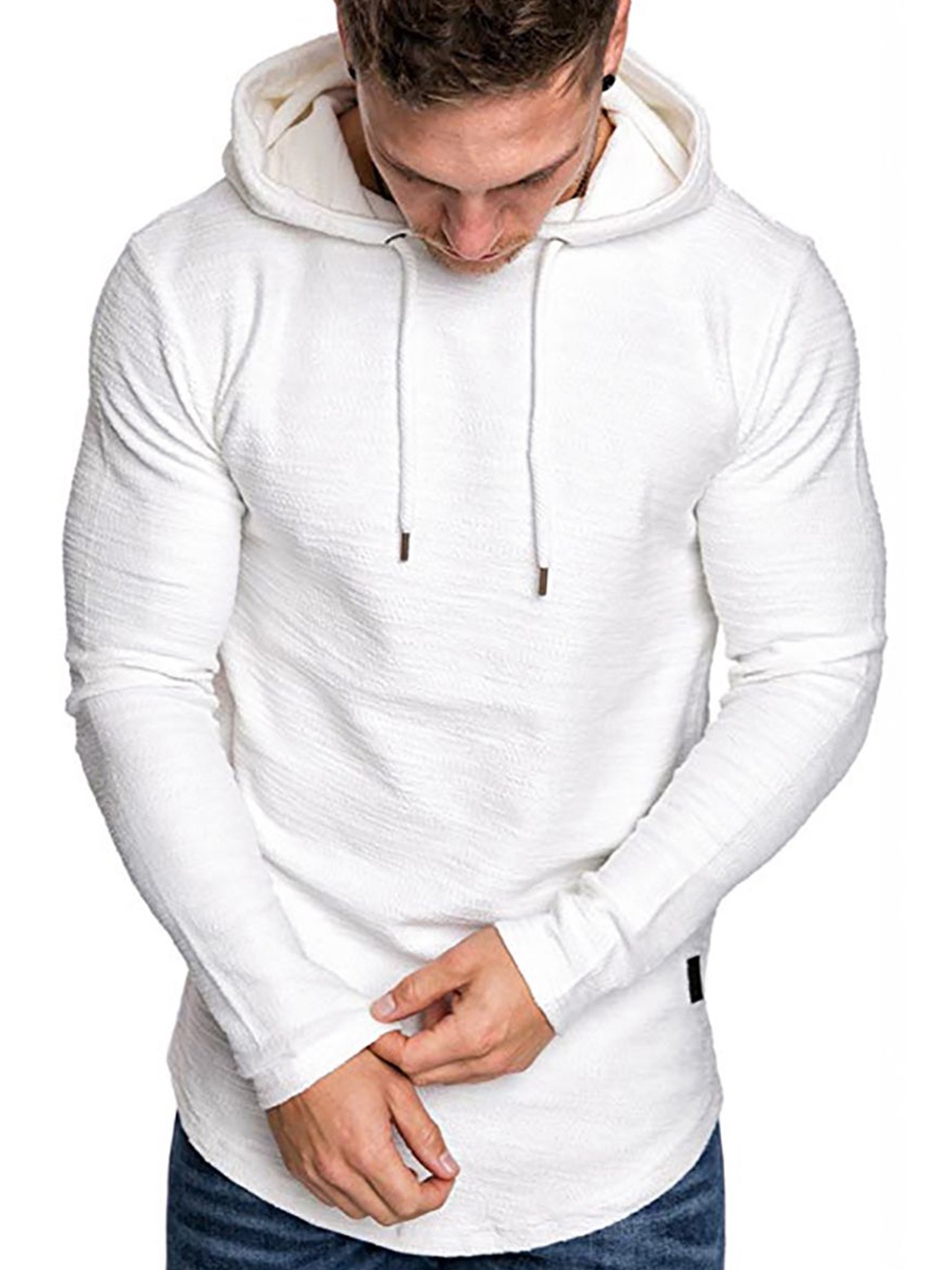 

StyleCast x Revolte Men Solid Hood Pullover Sweatshirt, White