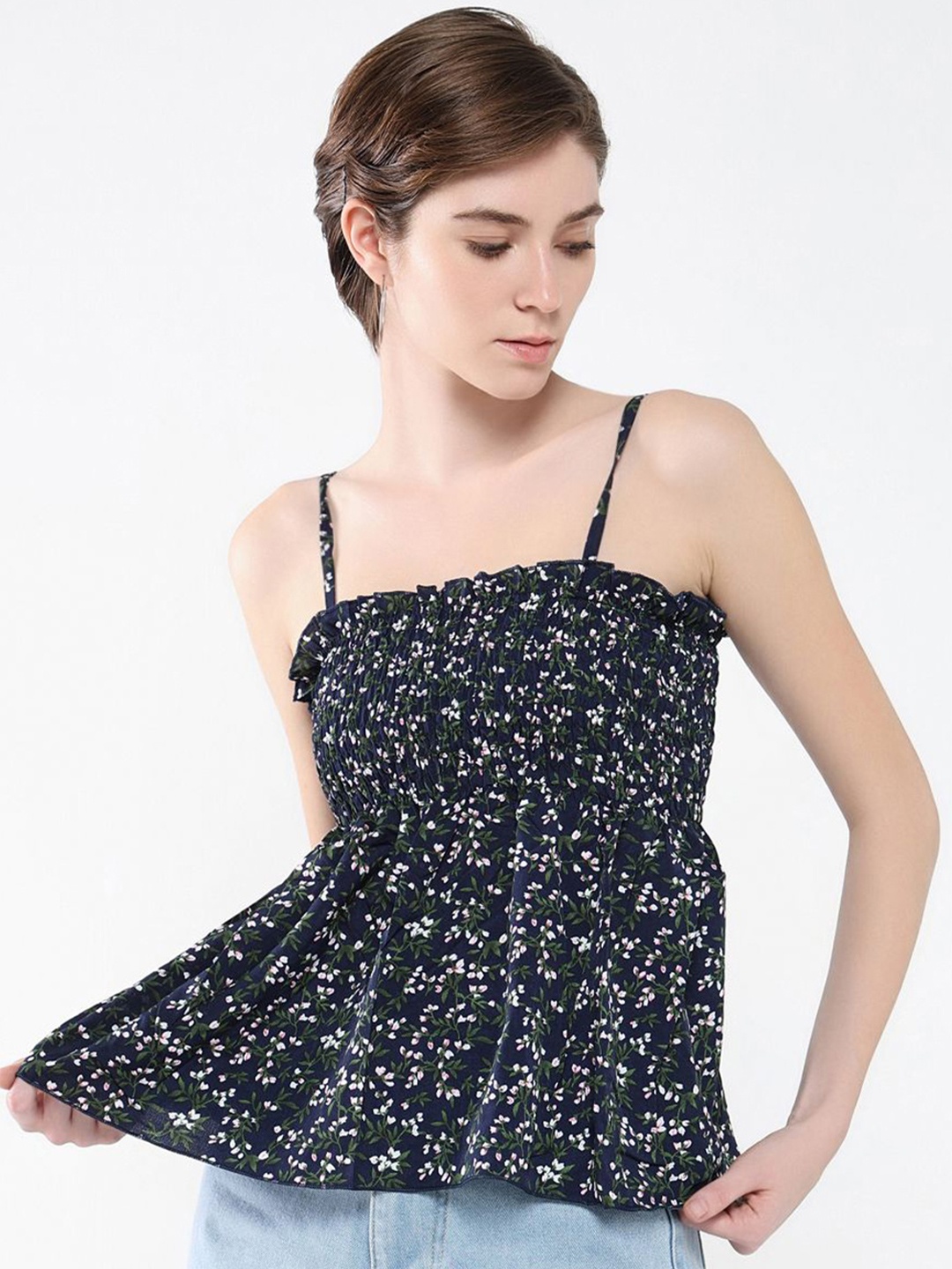

SHOWOFF Women Floral Printed Peplum Top, Navy blue