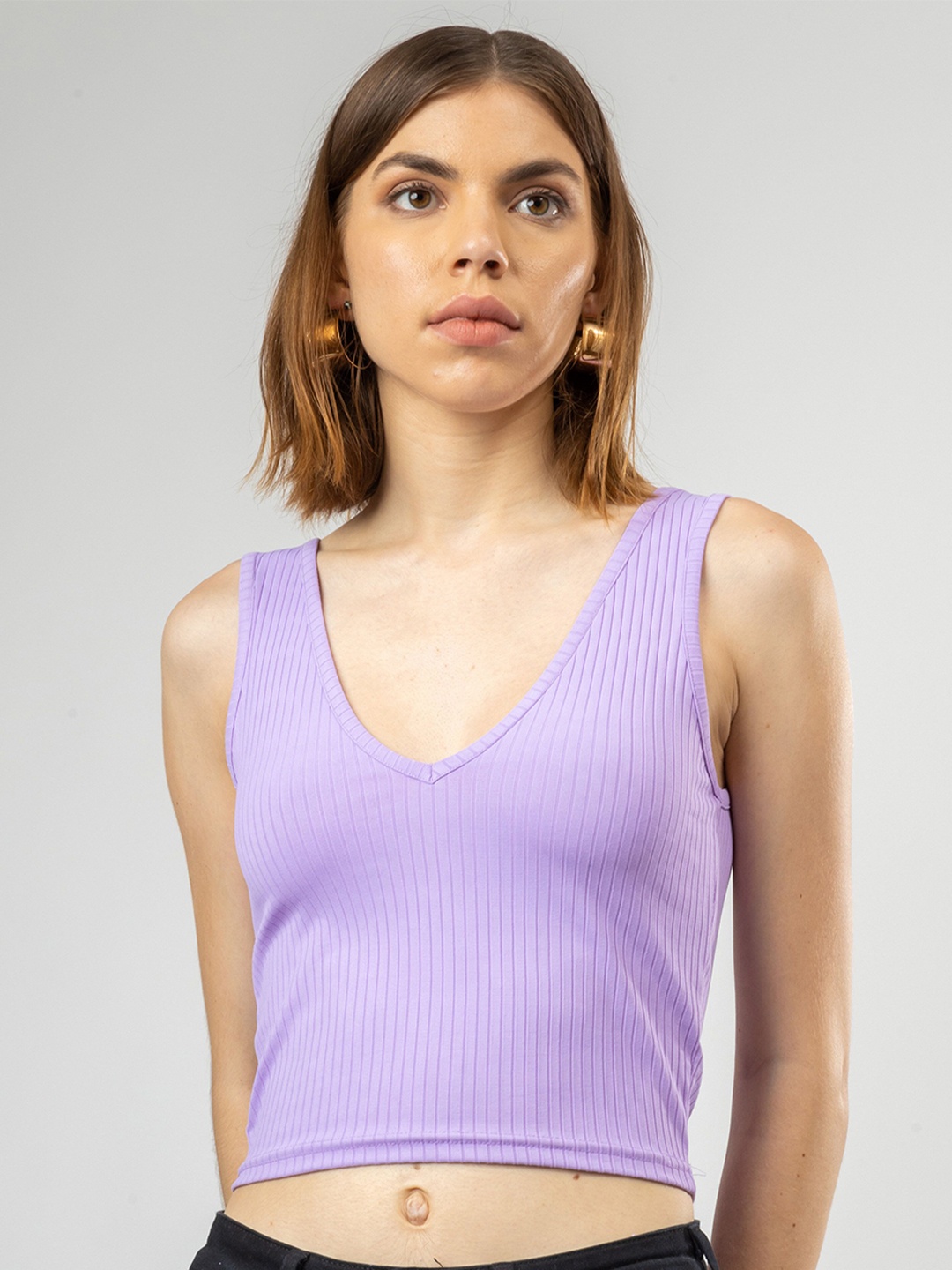 

Redamancii Women Solid V-Neck Polycotton Top, Lavender