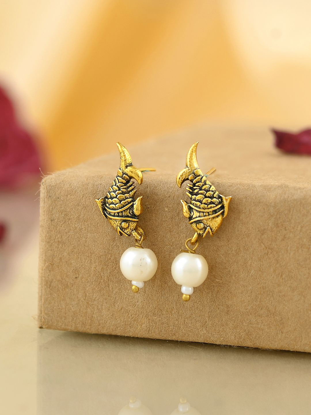 

Voylla Silver Plated Beaded Contemporary Qasbah Mahi Antique Drop Earrings, Gold