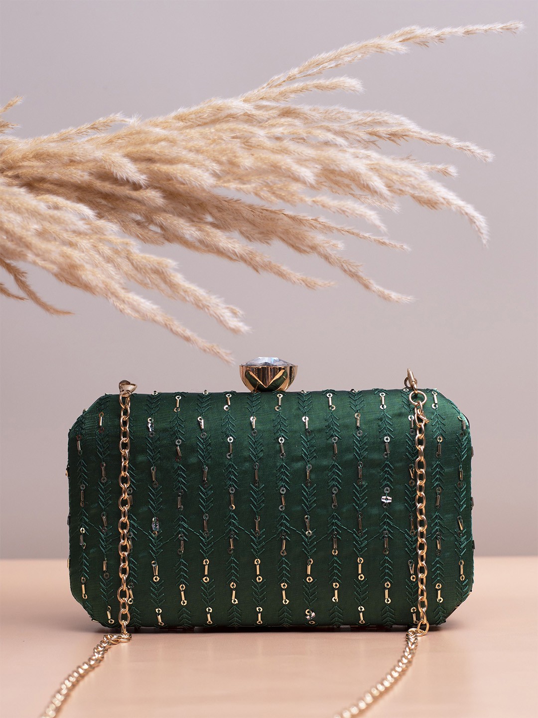 

ARTKLIM Embroidered Box Clutch, Green