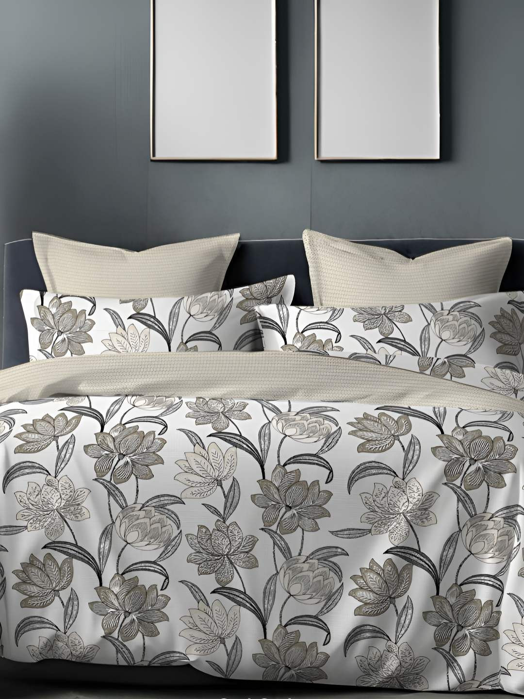

Sleeping Owls- because your sleep matters White & Grey Floral 144 TC Queen Bedsheet with 2 Pillow Covers