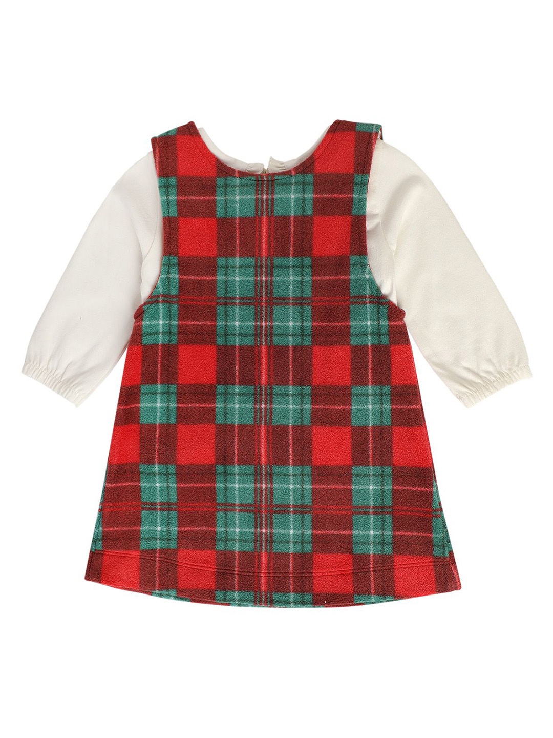 

MINI KLUB Girls Checked Shoulder Straps Neck Pure Cotton Pinafore Dress With Top, Red