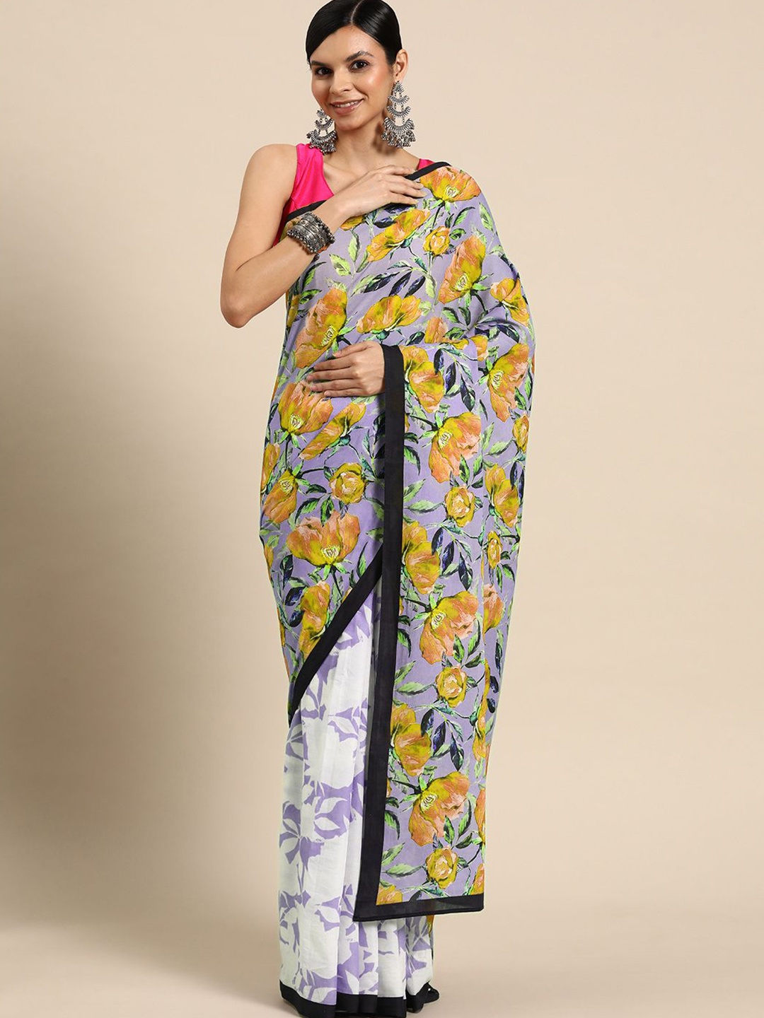 

BUTA BUTI Floral Pure Cotton Saree, White