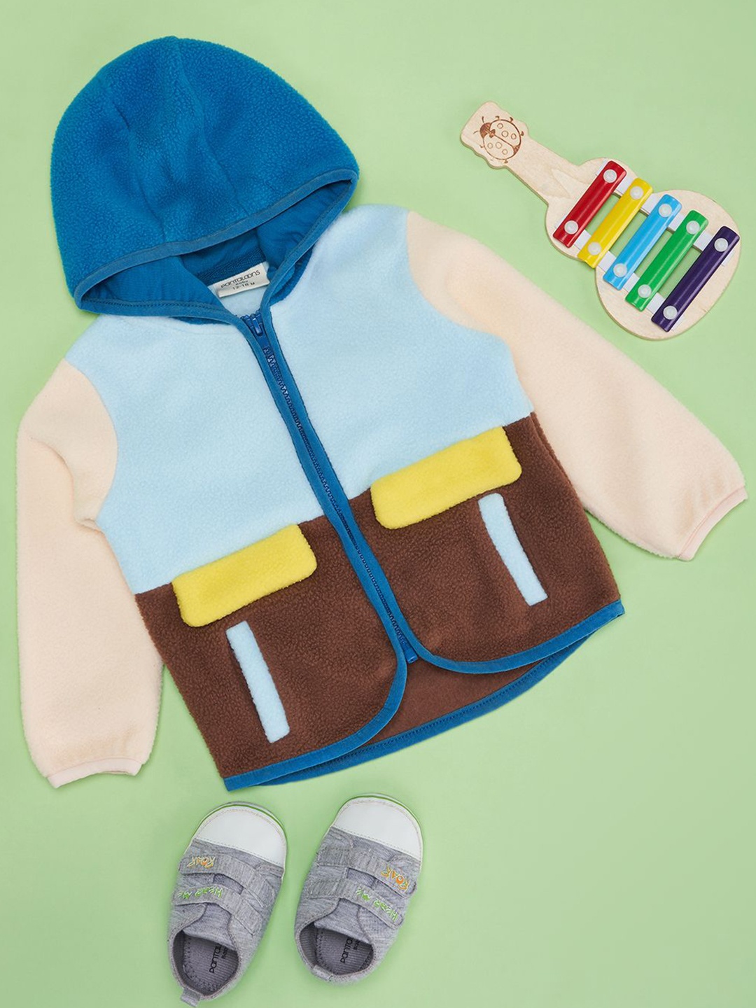 

Pantaloons Baby Boys Colourblocked Hood Front-Open Sweatshirt, Blue