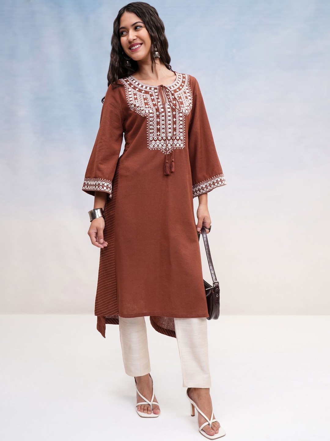 

Vishudh Geometric Embroidered A Line Kurta, Brown