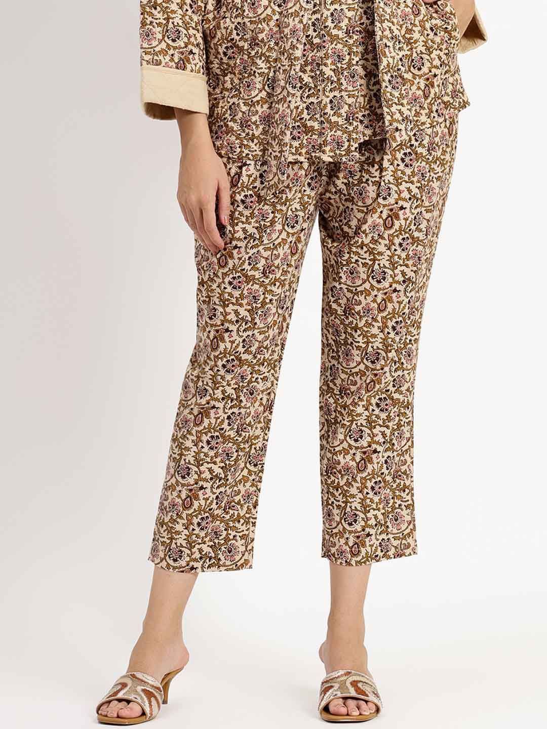 

Saint G Women Floral Printed Mid Rise Cropped Trousers, Beige