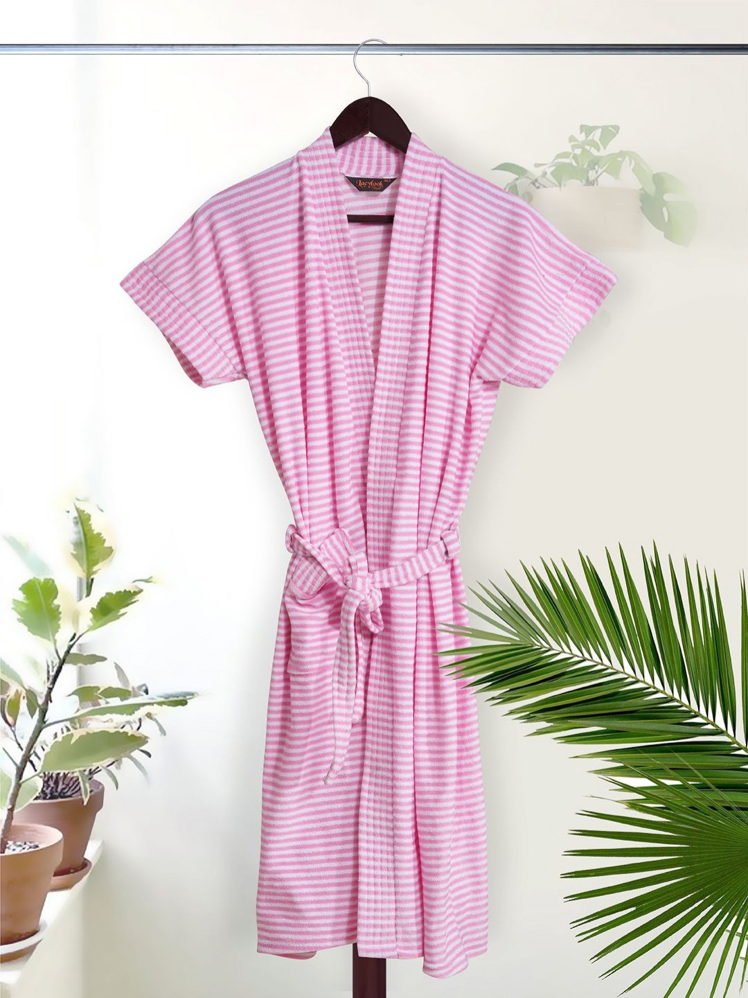 

LacyLook Women Striped Bath Robe, Pink
