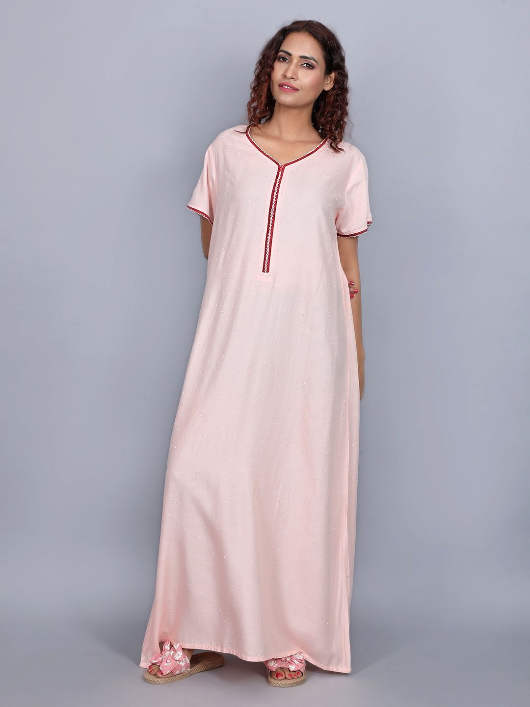 

evolove Women Printed Maxi Nightdress, Beige