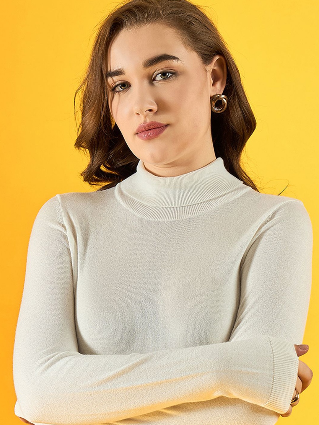 

98 Degree North Women Cotton Turtle Neck Pullover, White
