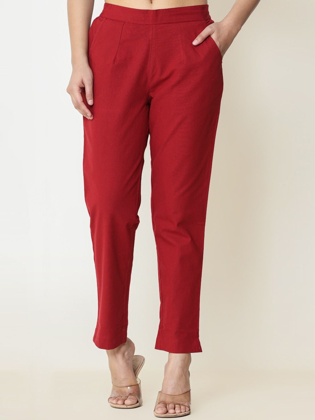 

Cloth Bites Women Relaxed Fit Trousers, Maroon