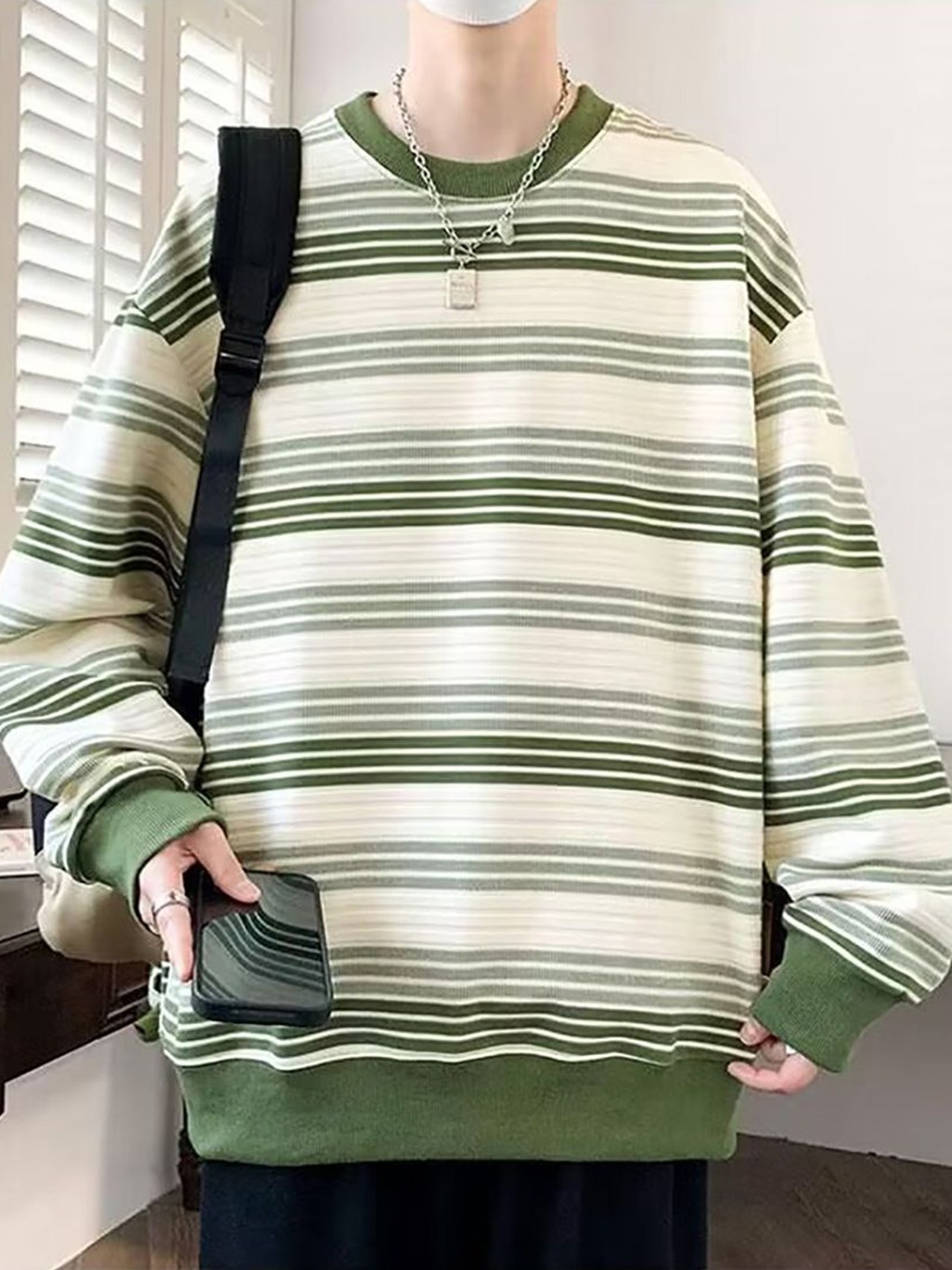 

StyleCast x Revolte Men Striped Round Neck Pullover Sweatshirt, Green