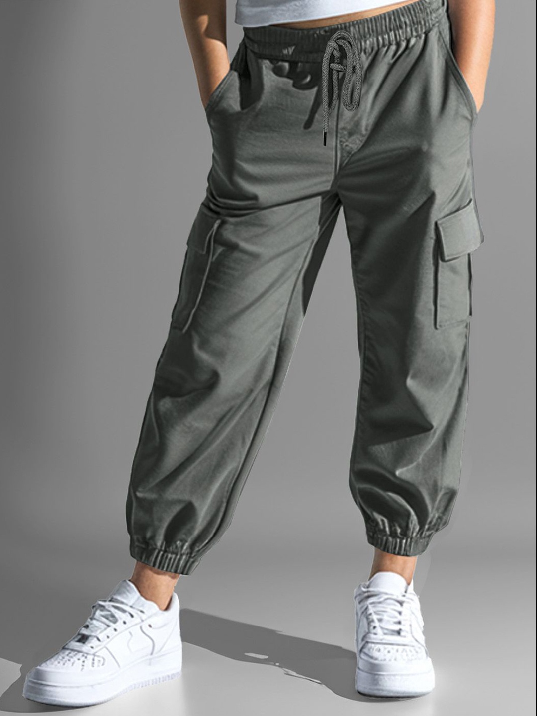 

Naughty Ninos Girls Solid Relaxed Cargos Trousers, Grey