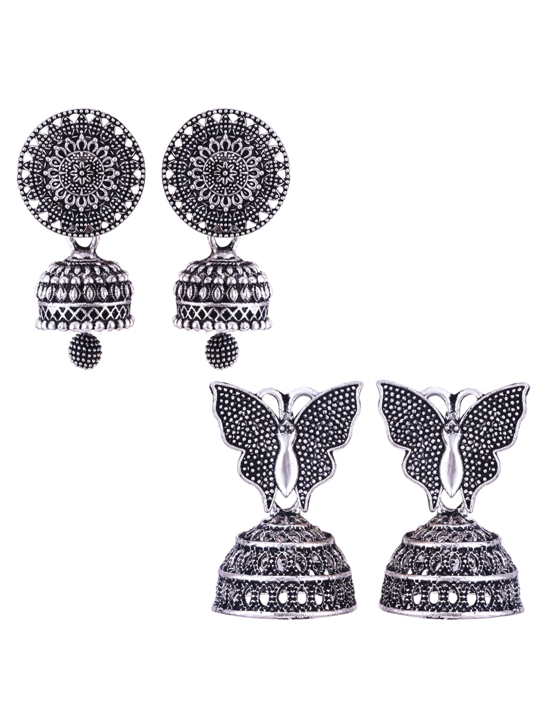 

DIVASTRI Peacock Shaped Jhumkas Earrings, Silver