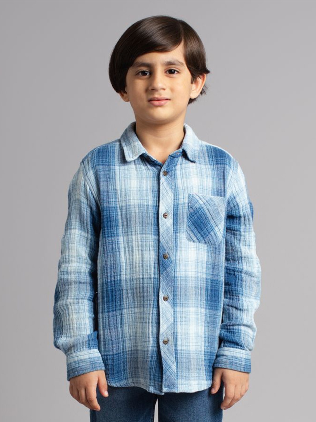 

Ed-a-Mamma Boys Classic Spread Collar Checked Cotton Casual Shirt, Blue