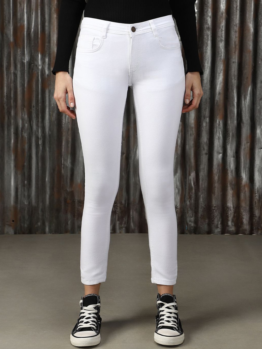 

High Star Women Solid High-Rise Slash Knee Jeans, White