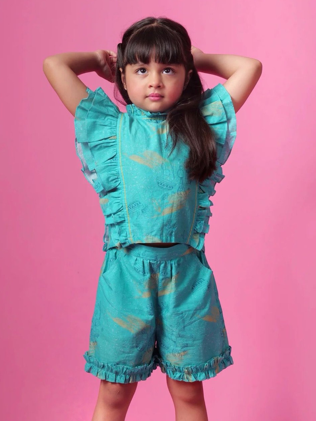 

Miko Lolo Girls Printed Top with Shorts, Teal