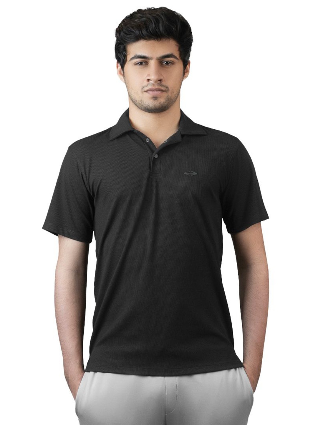 

STRCH Men Anti Odour Solid Polo Collar T-shirt, Black