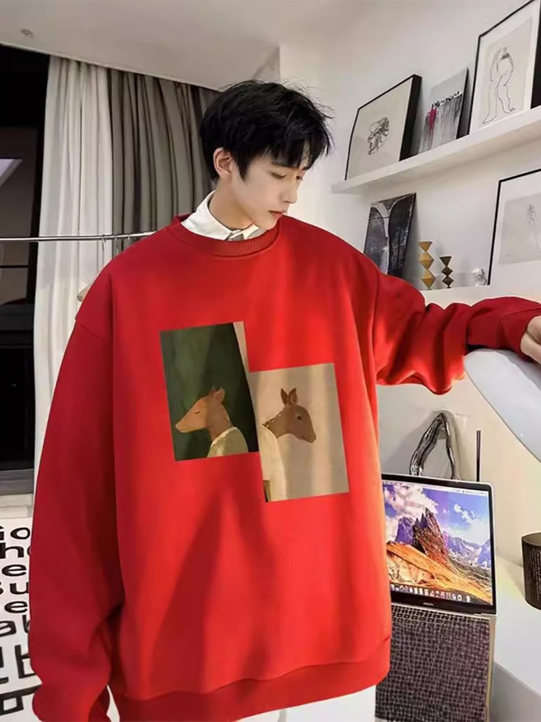 

StyleCast x Revolte Men Graphic Printed Round Neck Pullover Sweatshirt, Red