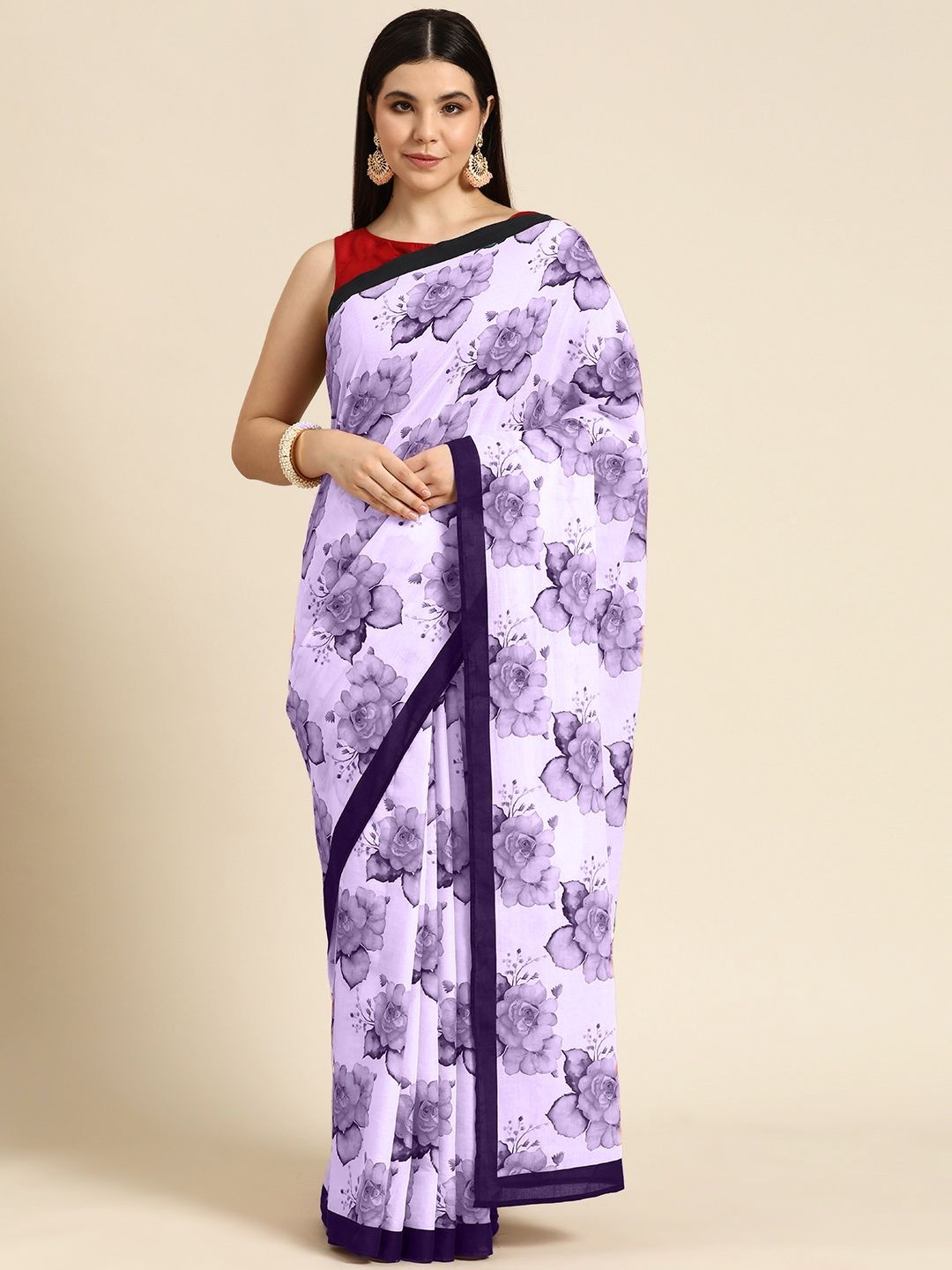 

BUTA BUTI Floral Pure Cotton Saree, Lavender