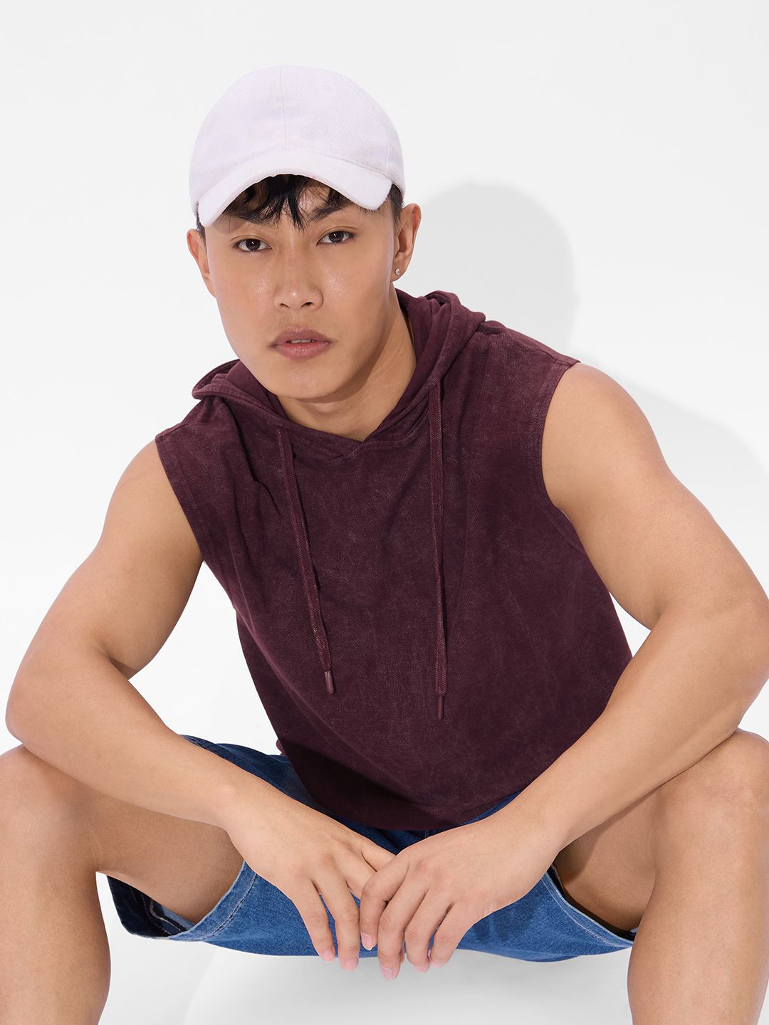 

The Souled Store Men Solid Hooded Sleeveless T-shirt, Maroon