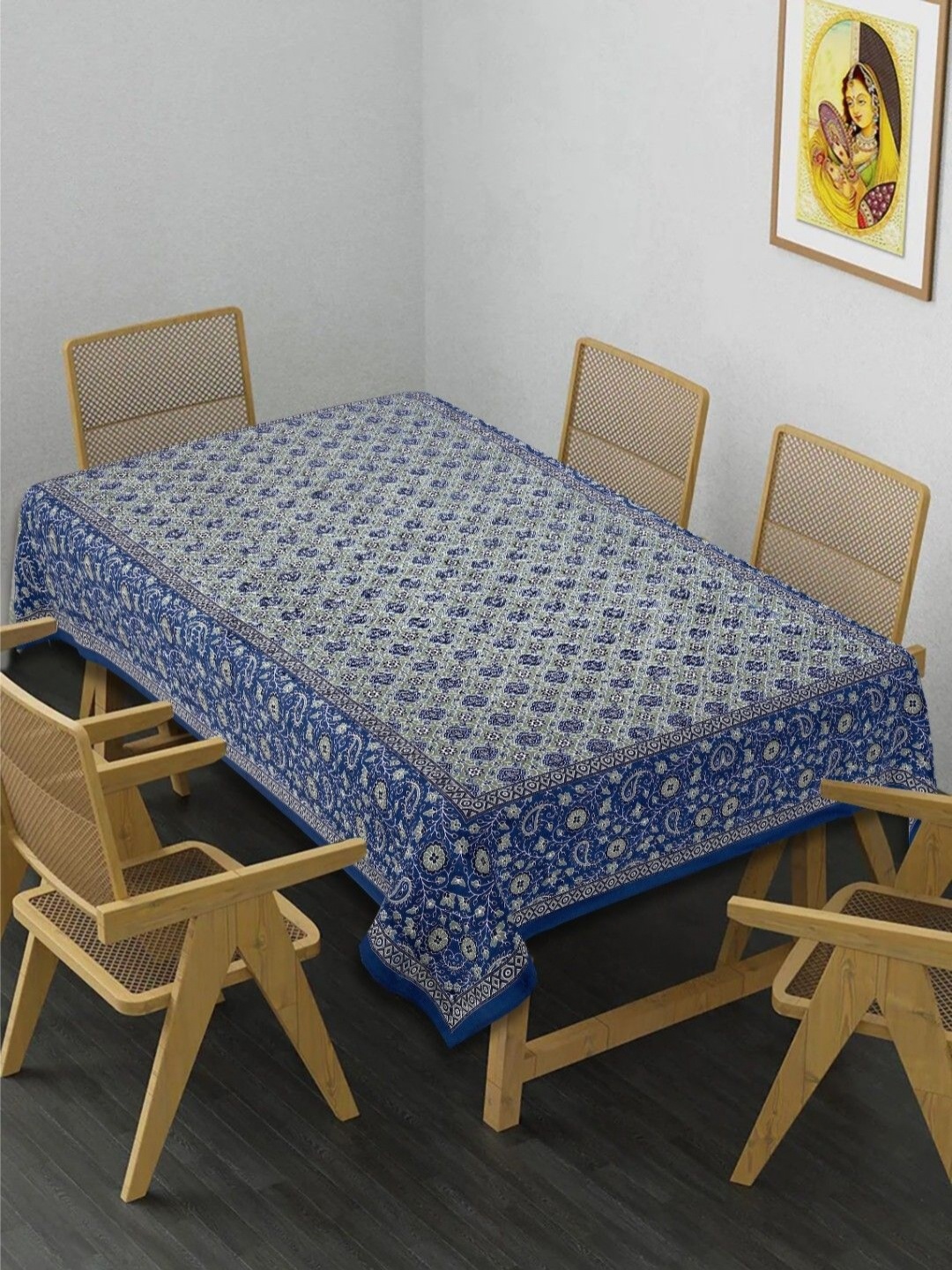 

INDHOME LIFE Green & Blue Ethnic Motifs Printed 210 TC Cotton 6-Seater Table Cover