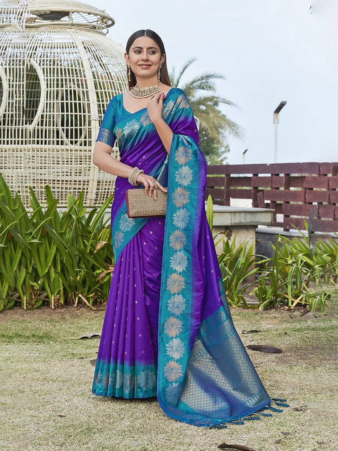 

Mitera Woven Design Zari Banarasi Saree, Violet