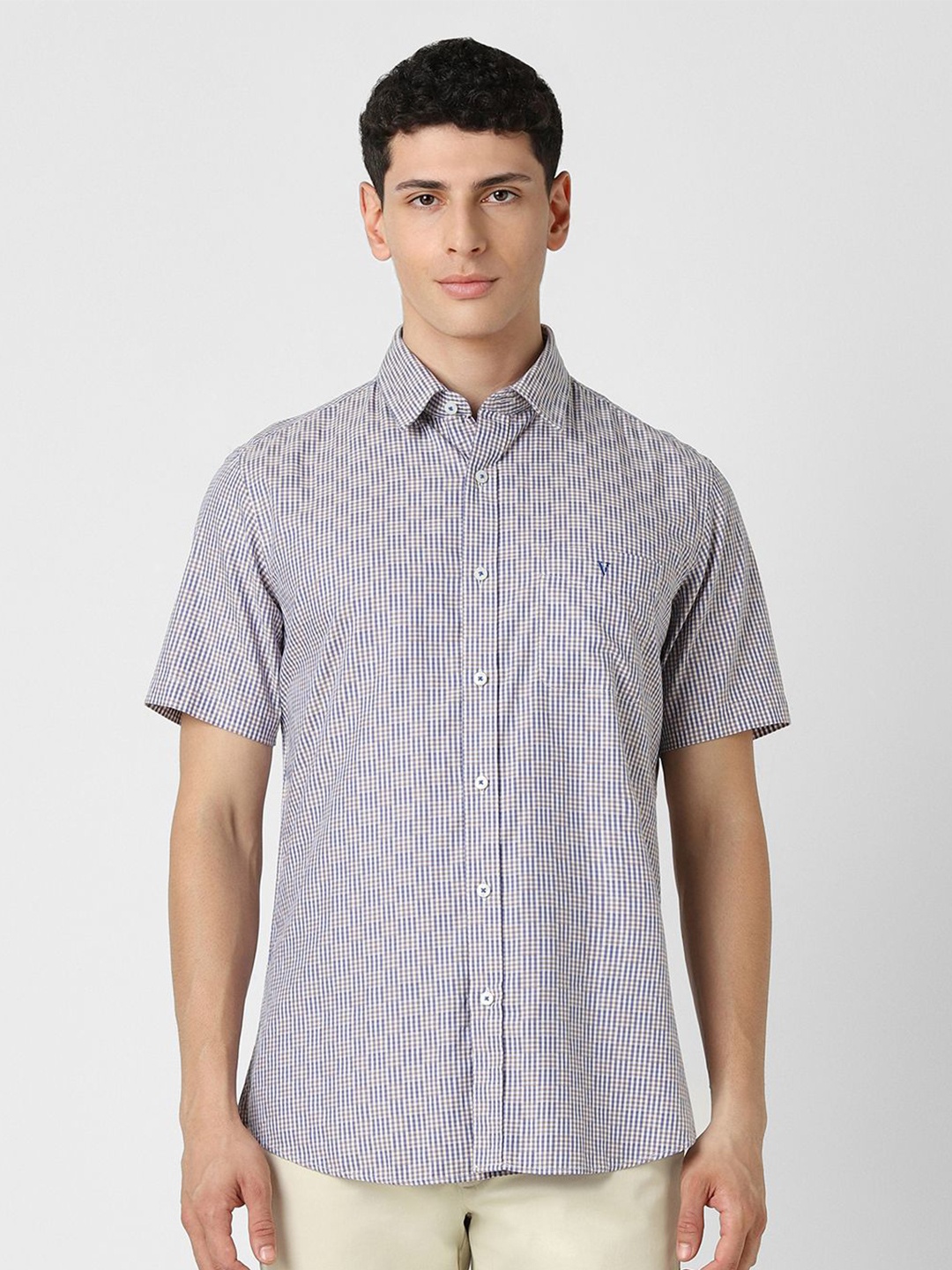 

Van Heusen Sport Men Spread Collar Micro Checked Cotton Slim Fit Casual Shirt, Blue
